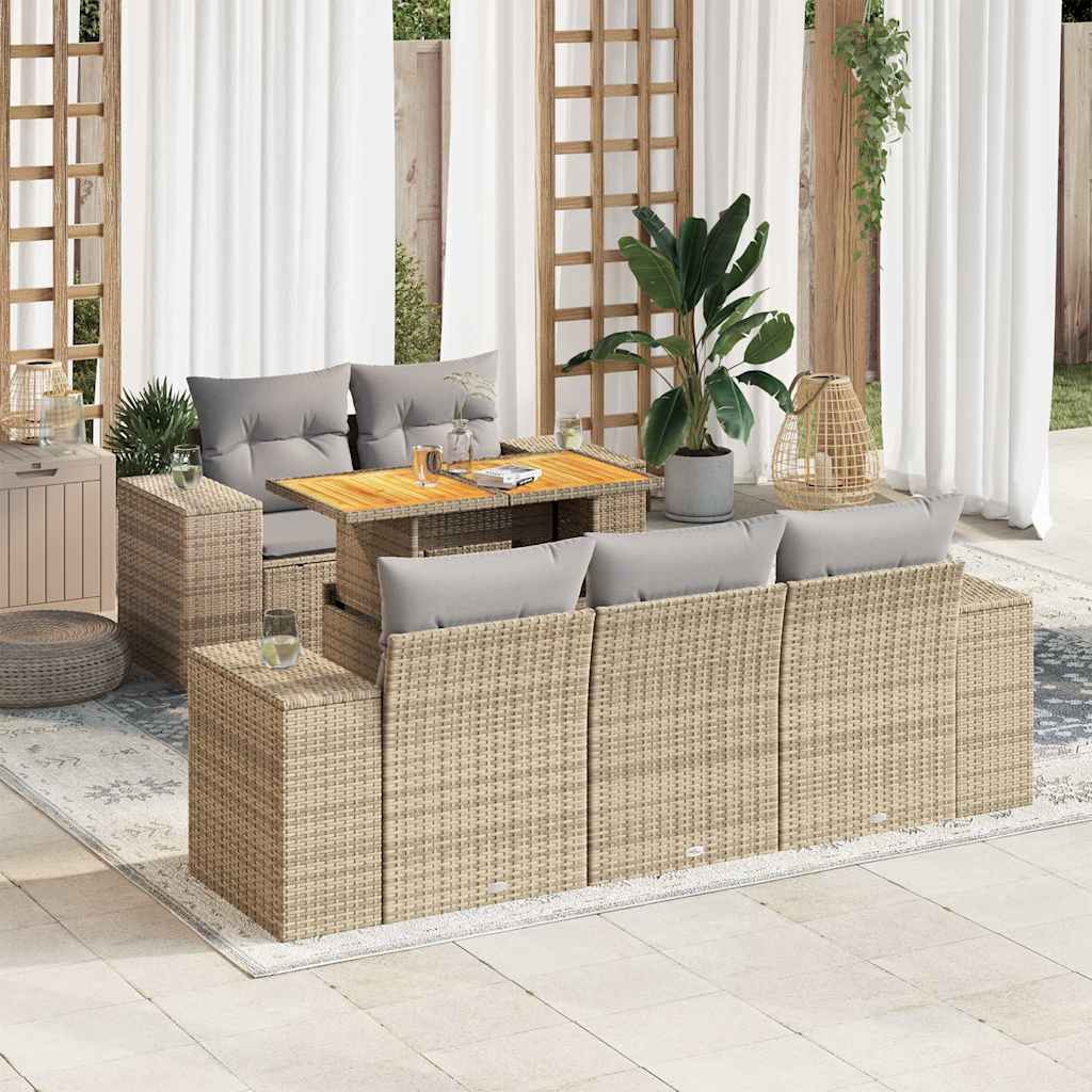 vidaXL 6-delige Loungeset met kussens poly rattan zwart