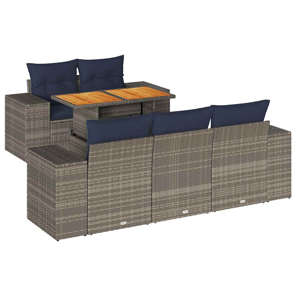 vidaXL 6-delige Loungeset met kussens poly rattan zwart