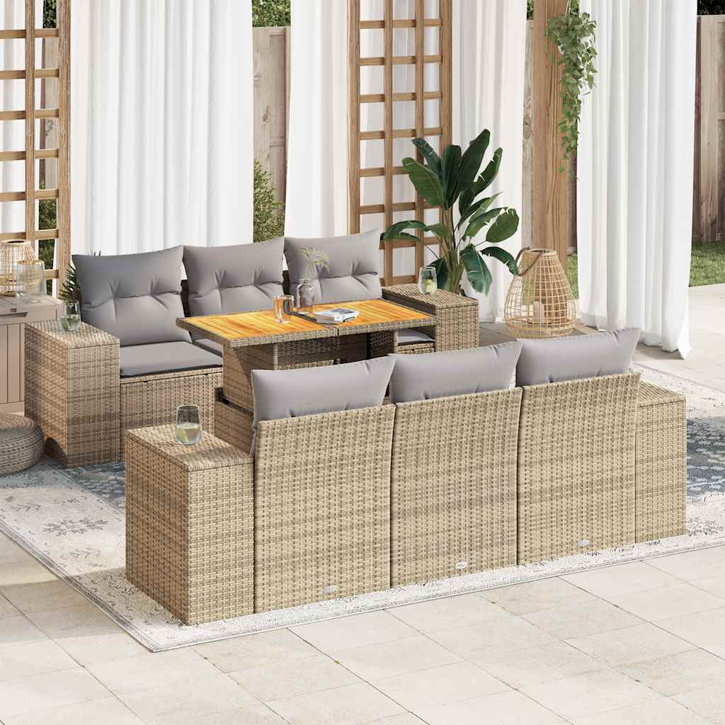vidaXL 7-Piece Lounge Set with Cushions Poly Rattan Black