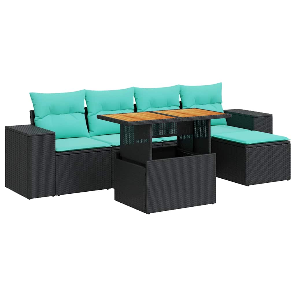 vidaXL 6-Piece Lounge Set with Cushions Poly Rattan Black