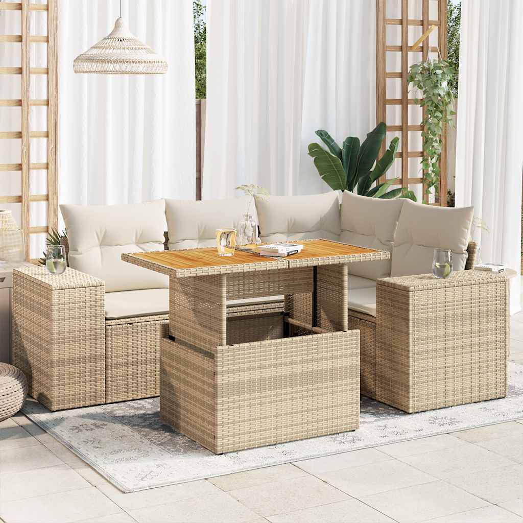 vidaXL 5-Piece Lounge Set with Cushions Poly Rattan Black
