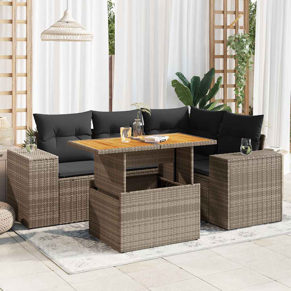 vidaXL 5-Piece Lounge Set with Cushions Poly Rattan Black