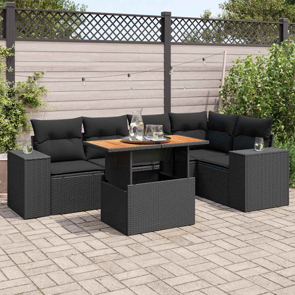 vidaXL 6-delige Loungeset met kussens poly rattan zwart