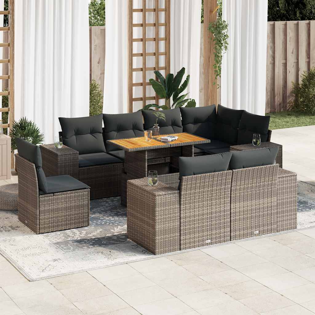 vidaXL 9-delige Loungeset met kussens poly rattan zwart