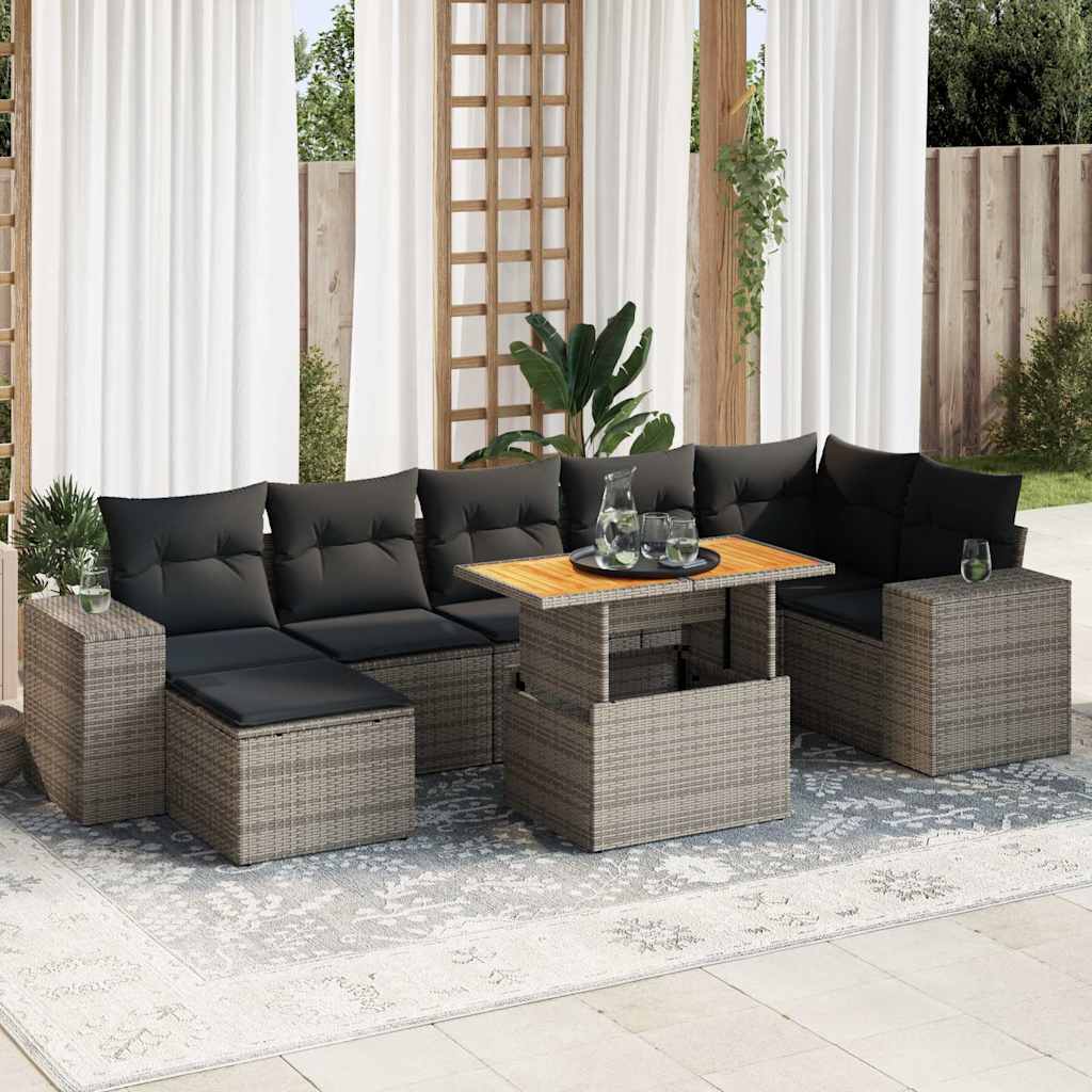 vidaXL 8-Piece Poly Rattan Lounge Set with Cushions Black