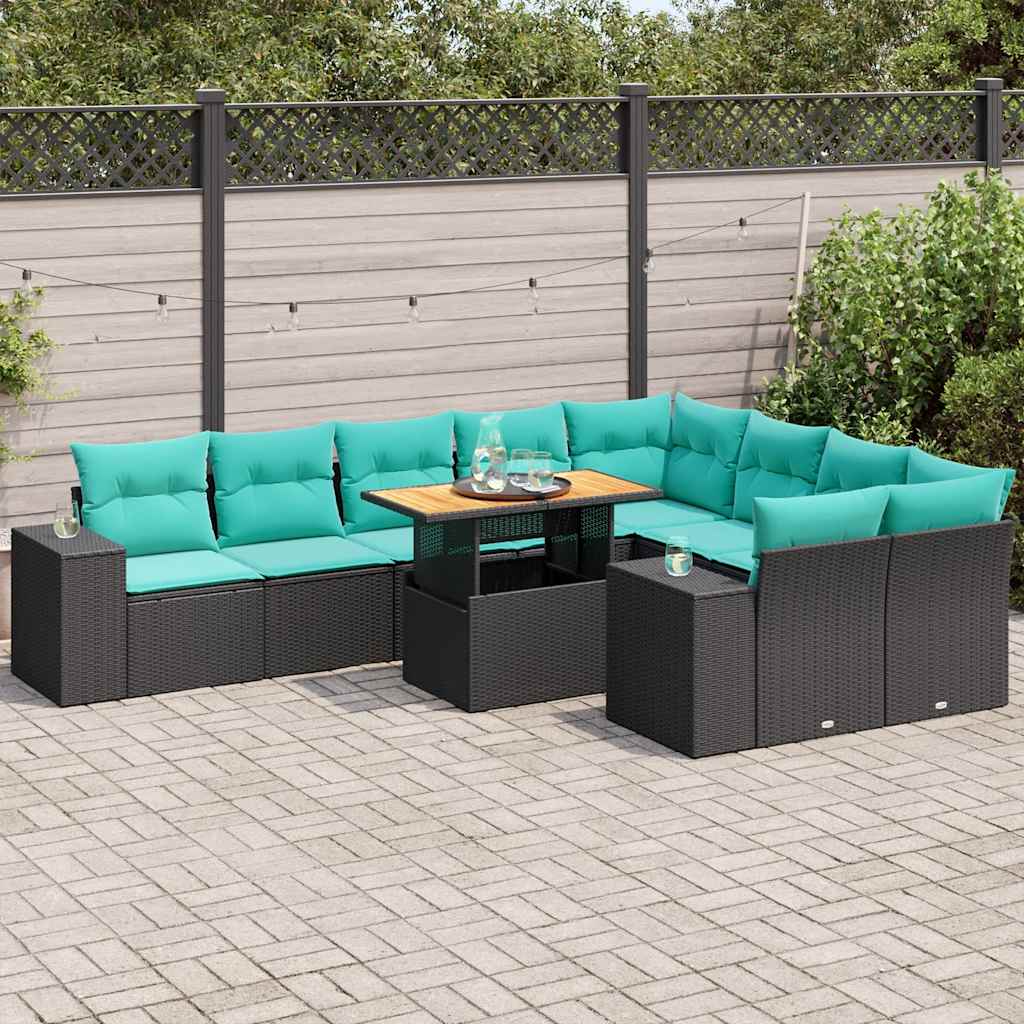 vidaXL 10-delige Loungeset met kussens poly rattan zwart