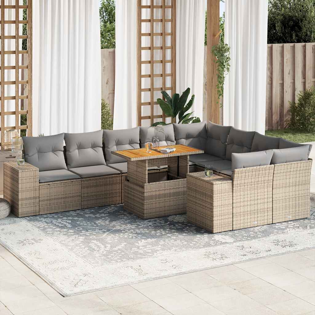 vidaXL 10-delige Loungeset met kussens poly rattan zwart