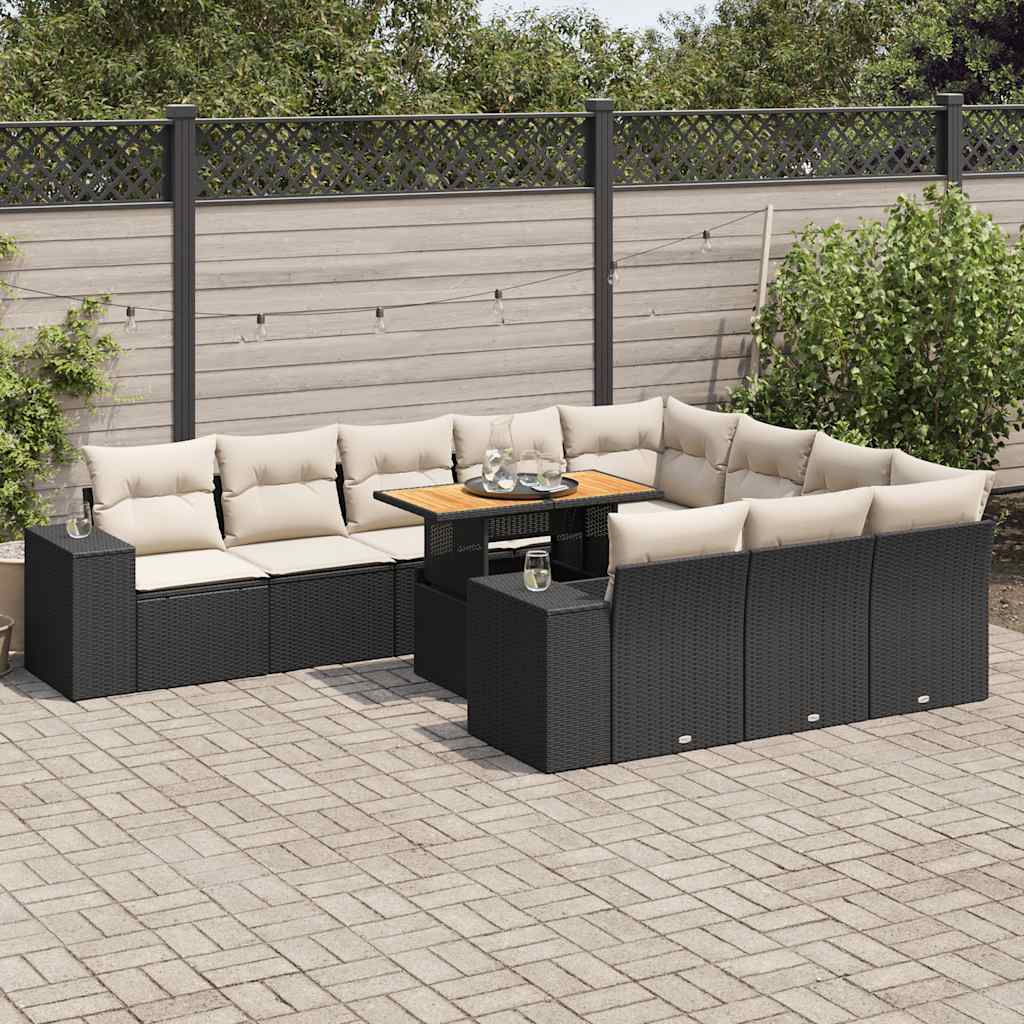 vidaXL 11-delige Loungeset met kussens poly rattan zwart