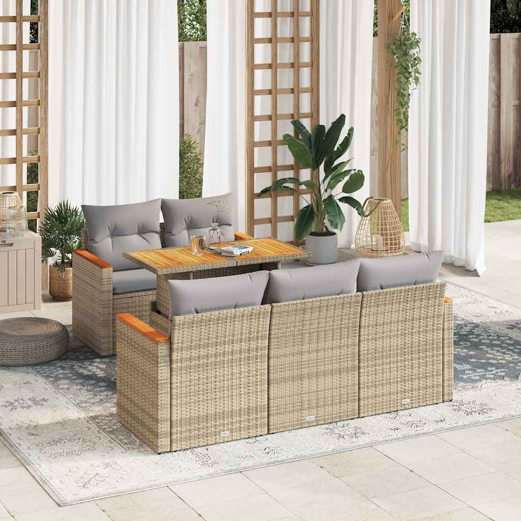 vidaXL 6-delige Loungeset met kussens poly rattan acacia zwart