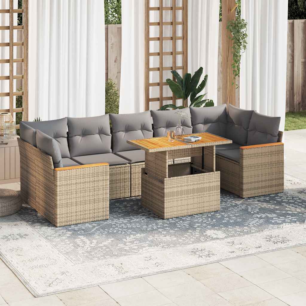 vidaXL 8-Piece Poly Rattan Lounge Set with Cushions Black