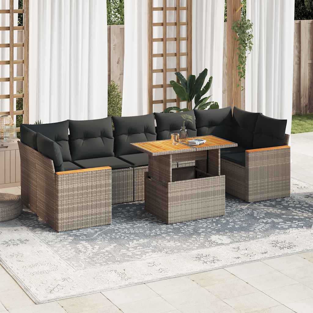 vidaXL 8-Piece Poly Rattan Lounge Set with Cushions Black