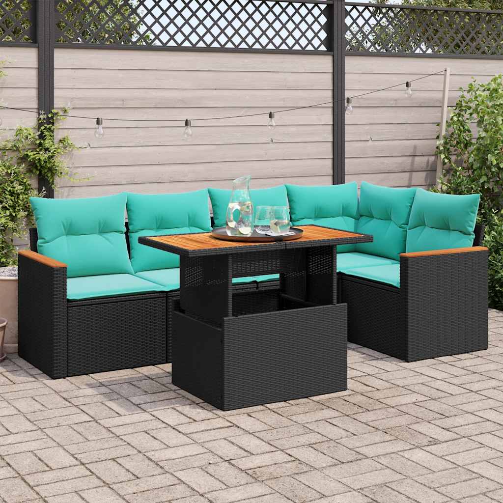 vidaXL 6-Piece Lounge Set with Cushions Poly Rattan Black