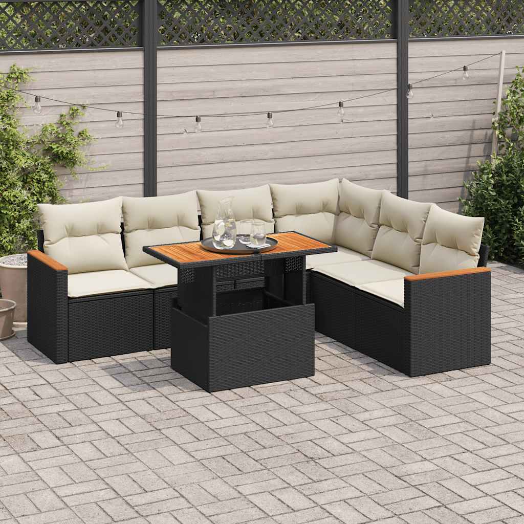 vidaXL 7-delige Loungeset met kussens poly rattan zwart