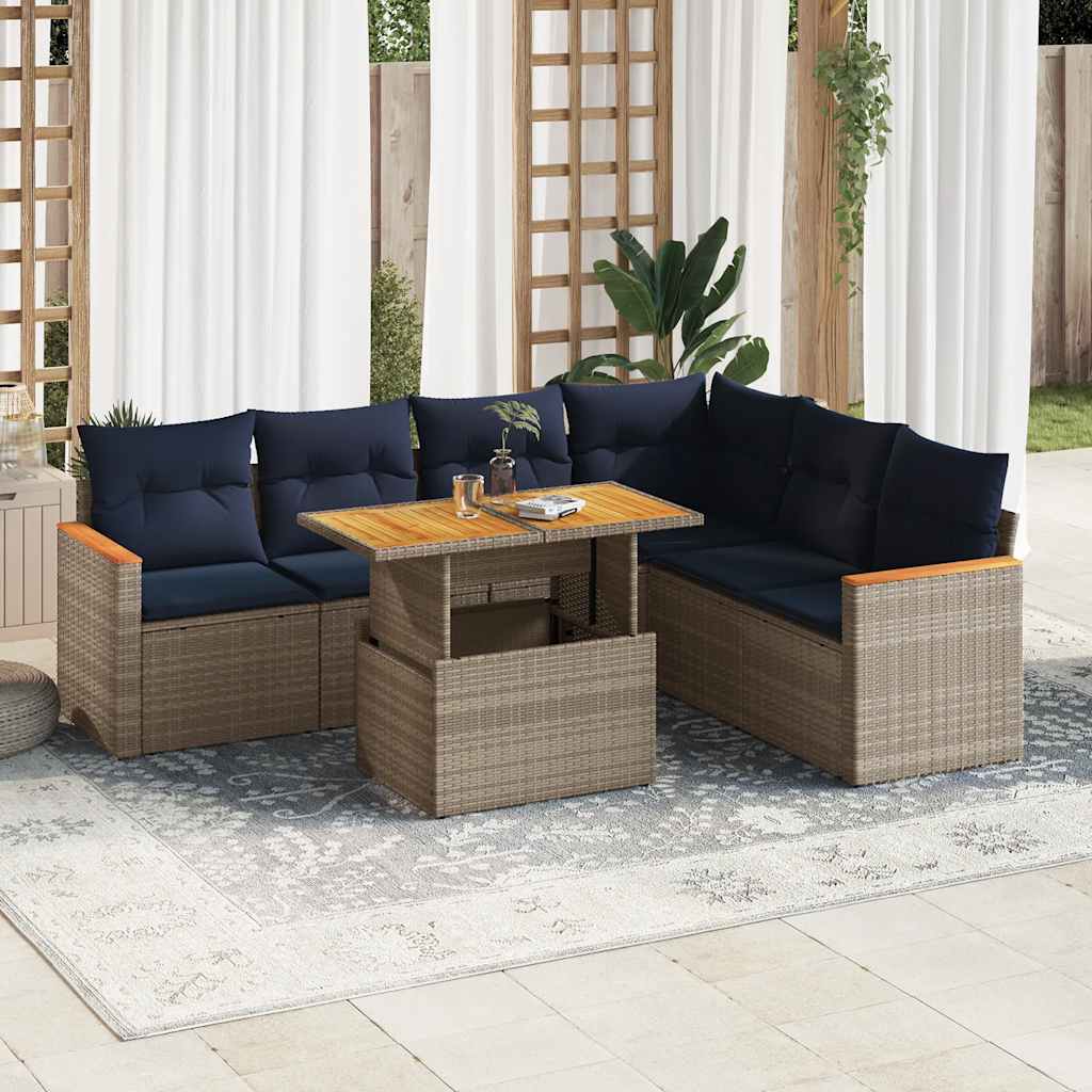 vidaXL 7-Piece Lounge Set with Cushions Poly Rattan Black
