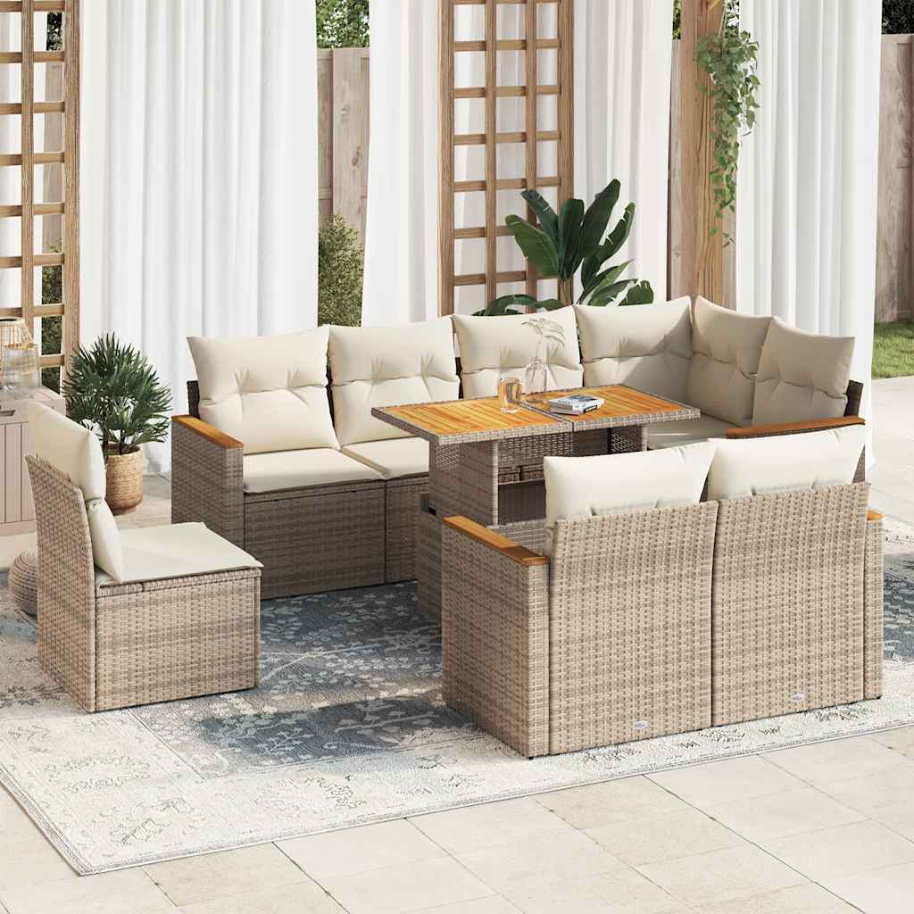 vidaXL 9-delige Loungeset met kussens poly rattan zwart