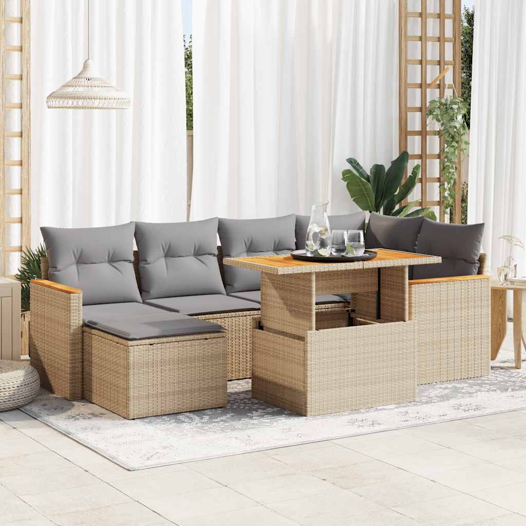 vidaXL 7-Piece Lounge Set with Cushions Poly Rattan Black