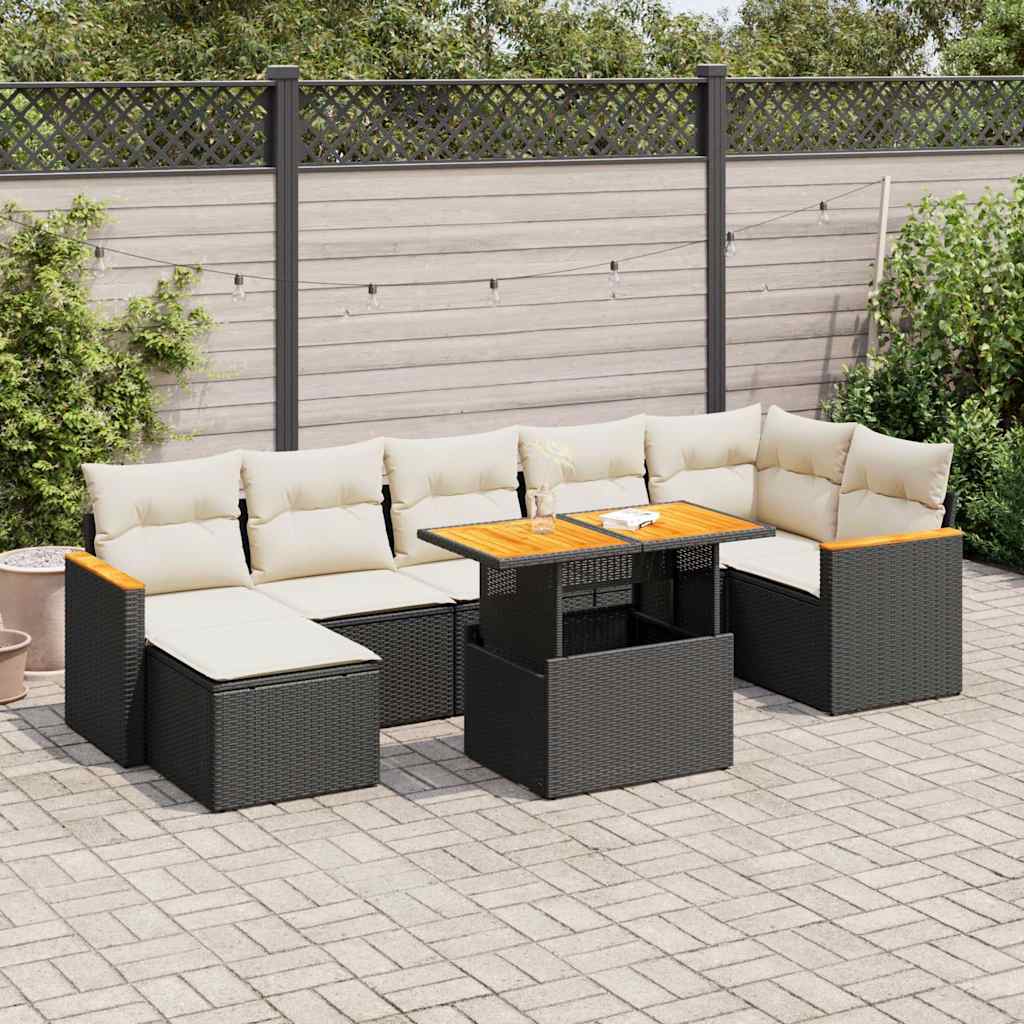 vidaXL 8-delige Loungeset met kussens poly rattan zwart