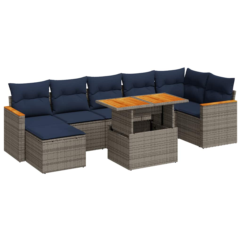 vidaXL 8-Piece Lounge Set with Cushions Poly Rattan Acacia Black