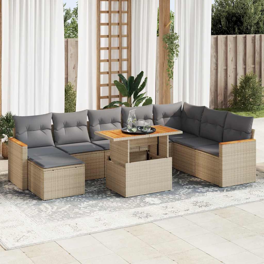 vidaXL 9-delige Loungeset met kussens poly rattan zwart