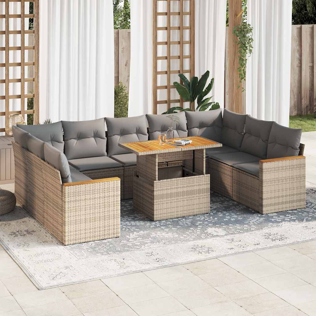 vidaXL 10-piece Lounge Set with Cushions Poly Rattan Black