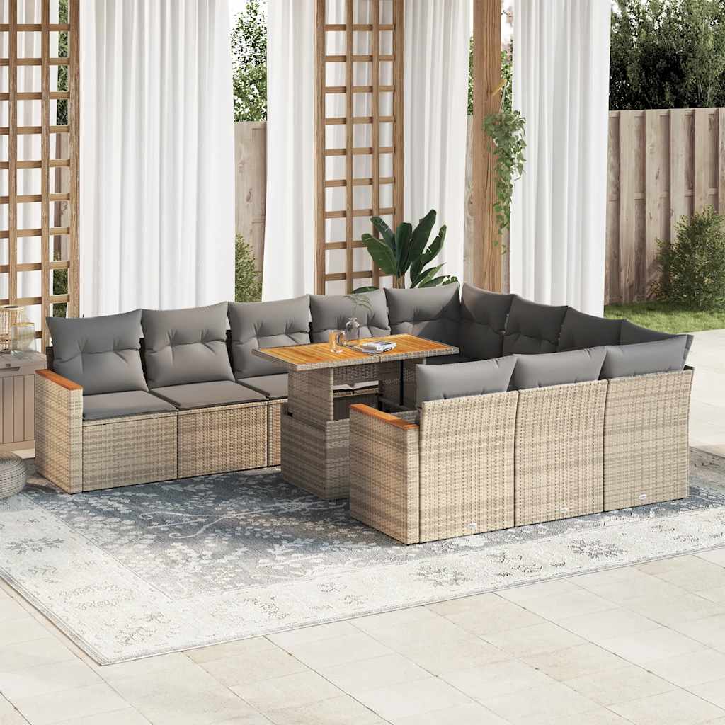 vidaXL 11-delige Loungeset met kussens poly rattan acacia zwart