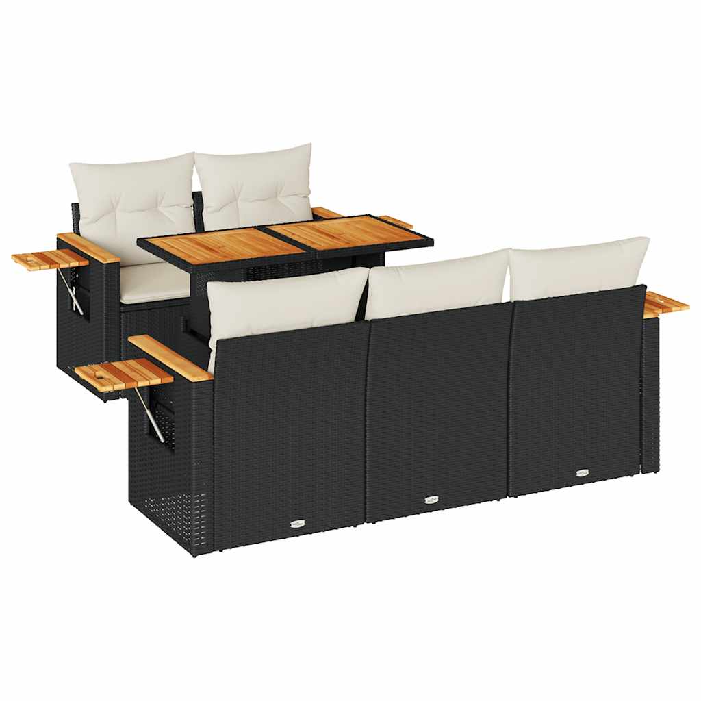 vidaXL 6-delige Loungeset met kussens poly rattan acacia zwart