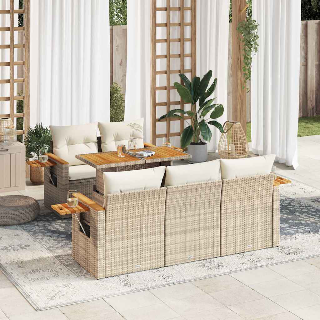 vidaXL 6-delige Loungeset met kussens poly rattan acacia zwart