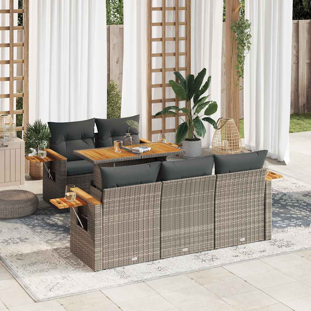vidaXL 6-delige Loungeset met kussens poly rattan acacia zwart