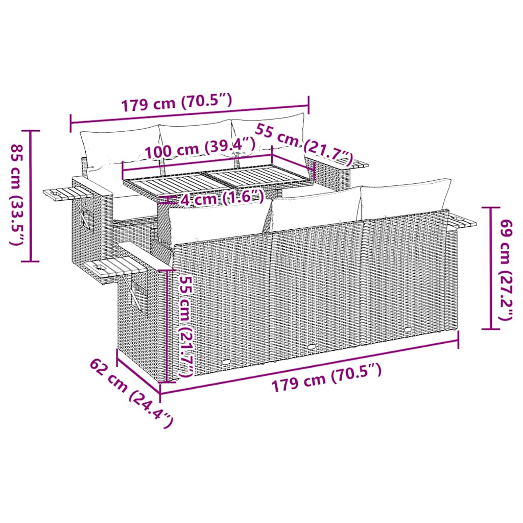 vidaXL 7-delige Loungeset met kussens poly rattan acacia zwart