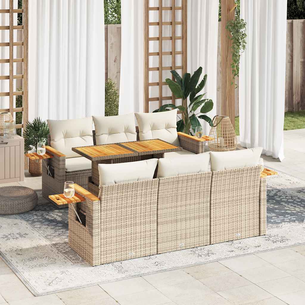 vidaXL 7-delige Loungeset met kussens poly rattan acacia zwart