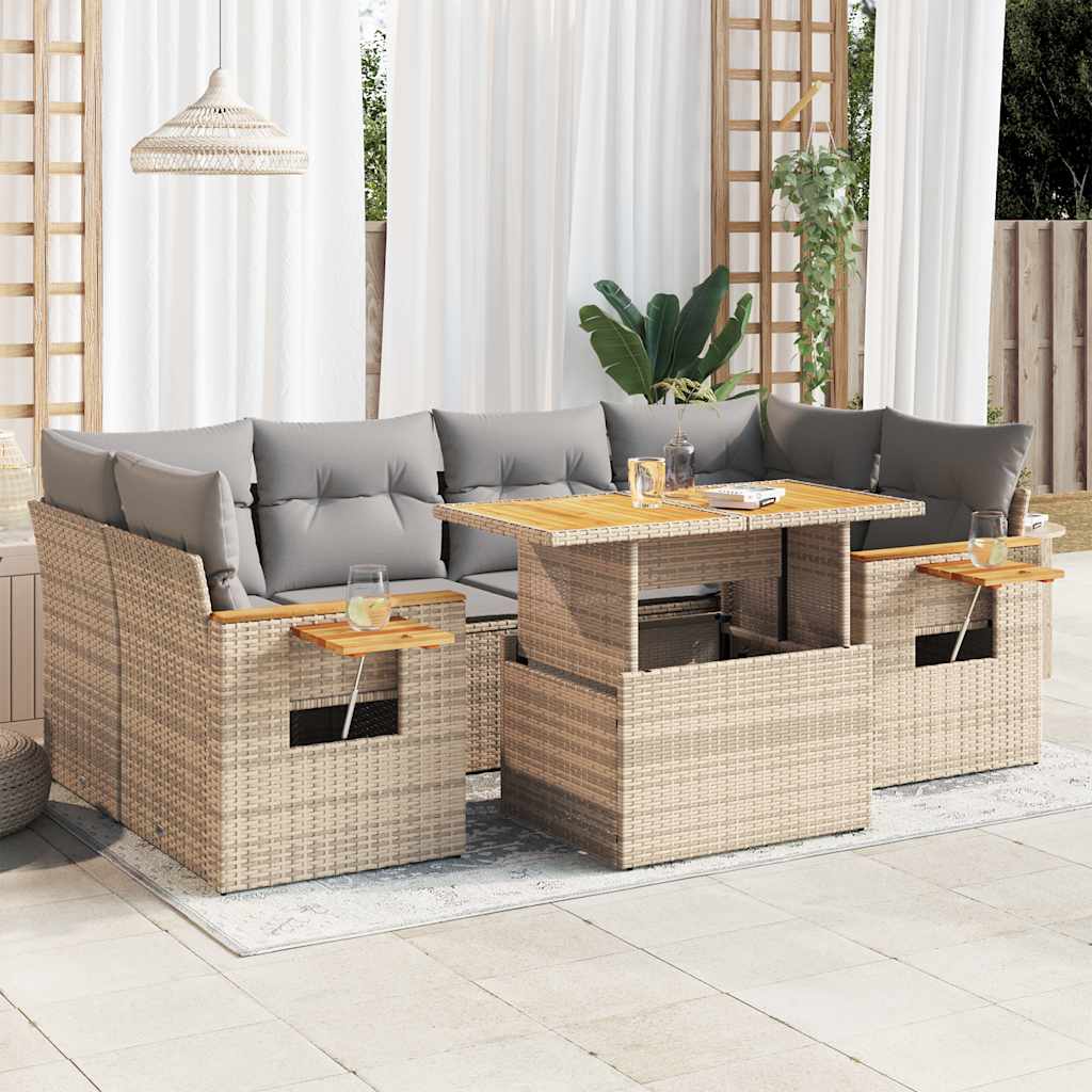 vidaXL 7-delige Loungeset met kussens poly rattan zwart