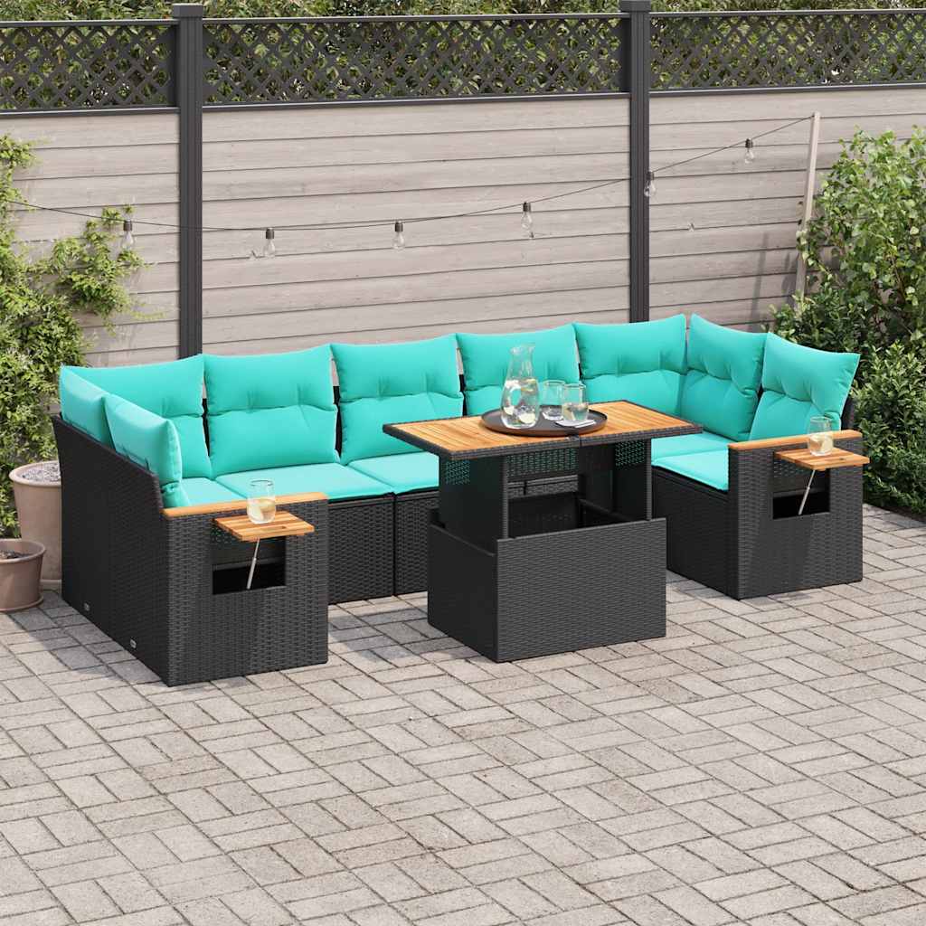 vidaXL 8-Piece Lounge Set with Cushions Poly Rattan Grey