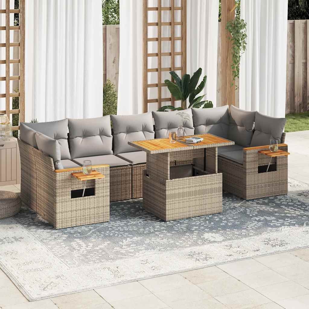 vidaXL 8-delige Loungeset met kussens poly rattan zwart