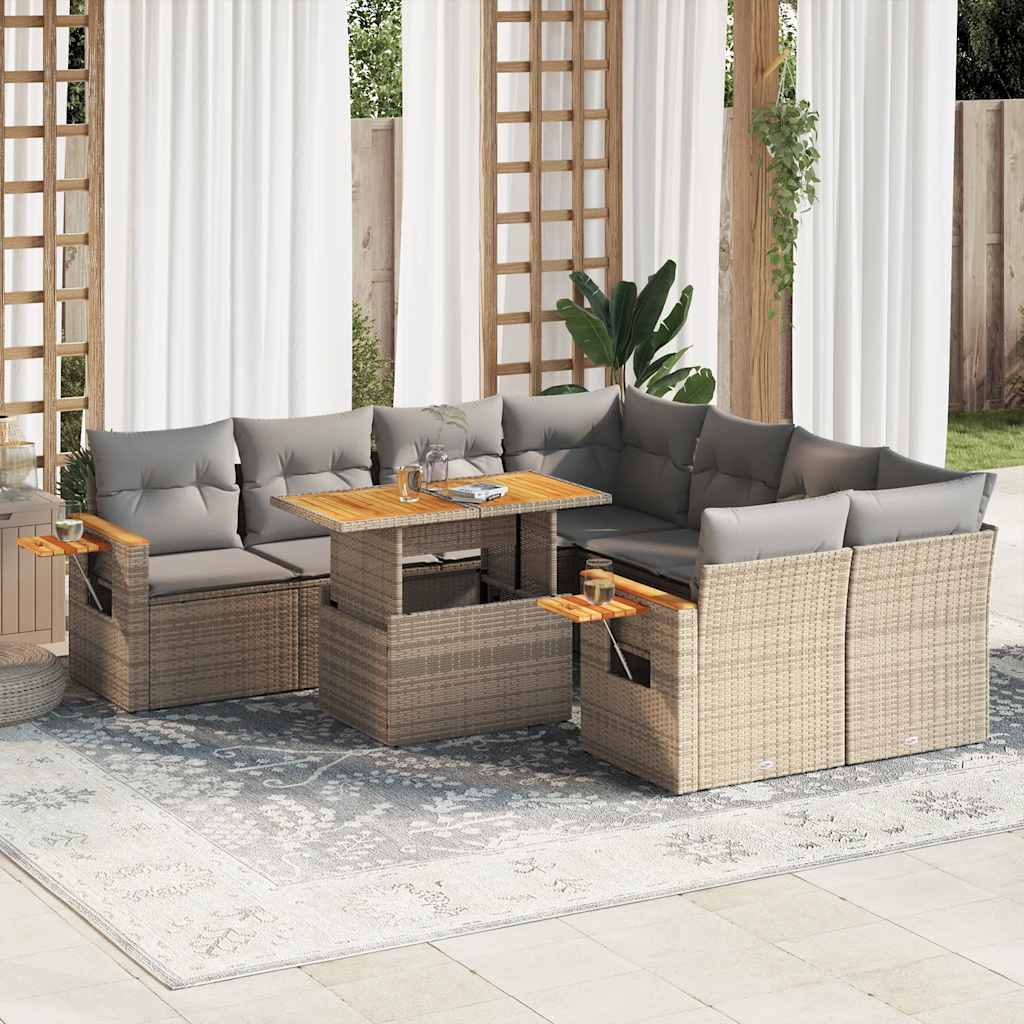vidaXL 9-delige Loungeset met kussens poly rattan zwart