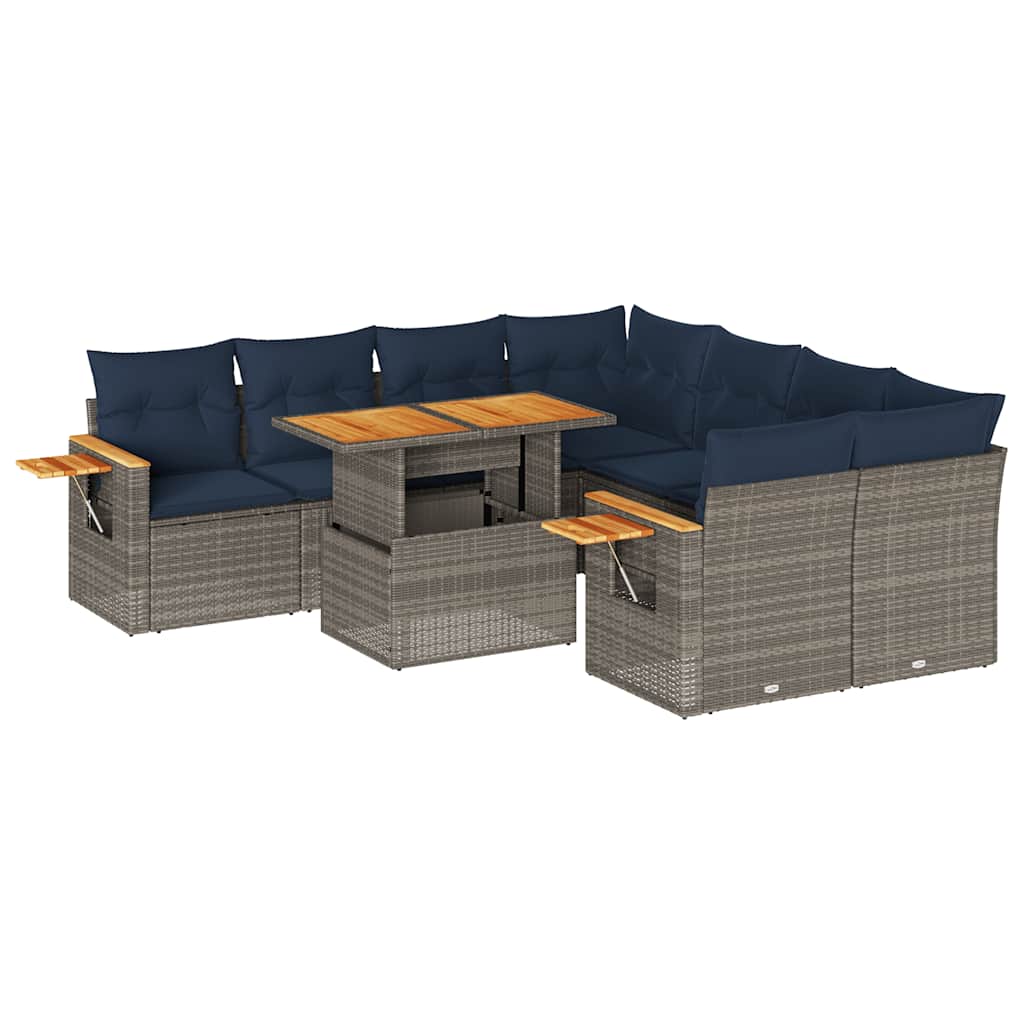 vidaXL 9-delige Loungeset met kussens poly rattan zwart