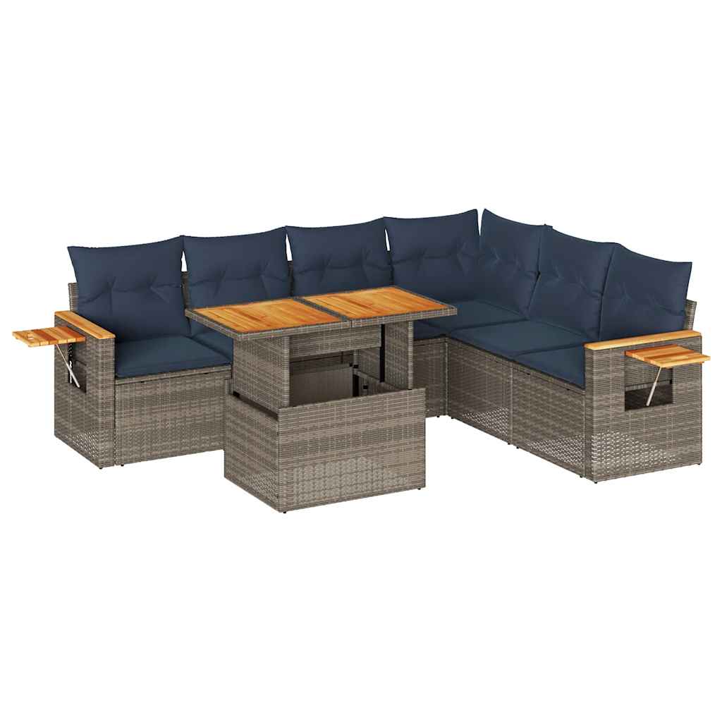 vidaXL 7-delige Loungeset met kussens poly rattan acacia zwart