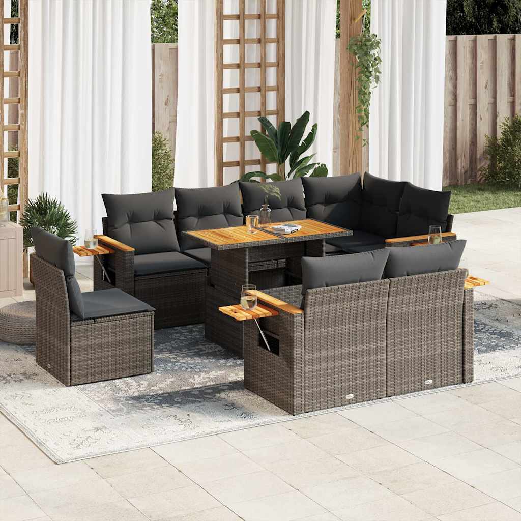 vidaXL 9-piece Poly Rattan Lounge Set with Cushions Black