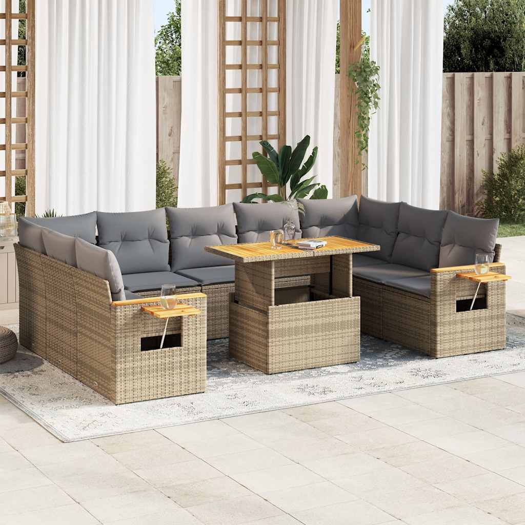 vidaXL 10-delige Loungeset met kussens poly rattan zwart