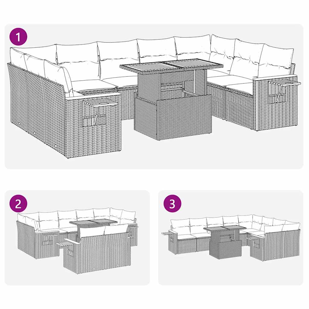 vidaXL 10-delige Loungeset met kussens poly rattan acacia zwart