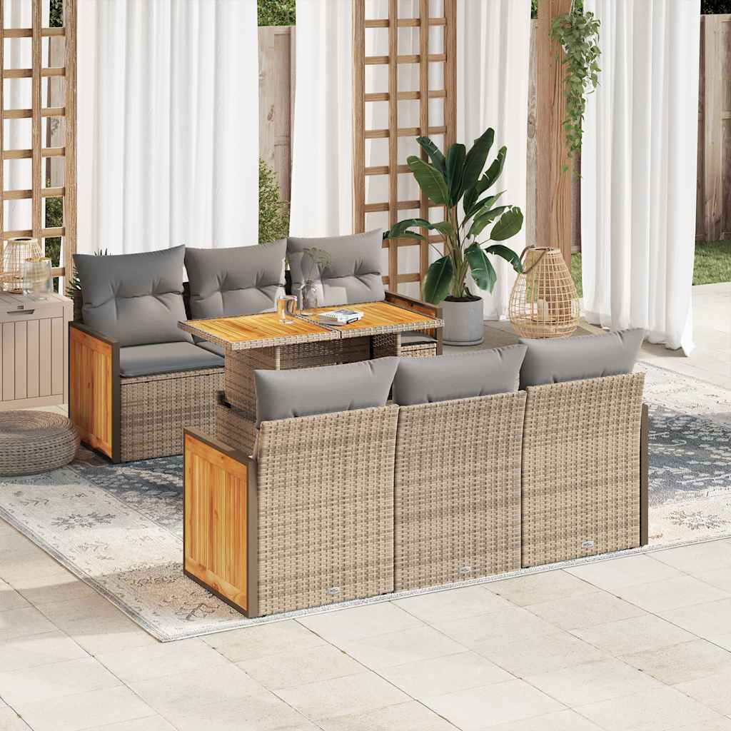 vidaXL 7-delige Loungeset met kussens poly rattan acacia zwart