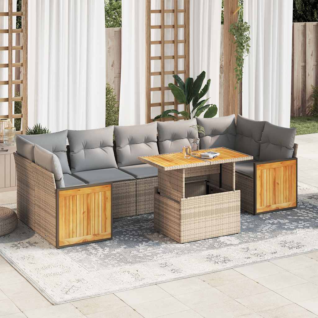 vidaXL 8-delige Loungeset met kussens poly rattan zwart