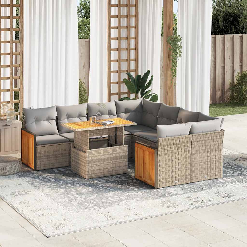 vidaXL 9-delige Loungeset met kussens poly rattan zwart