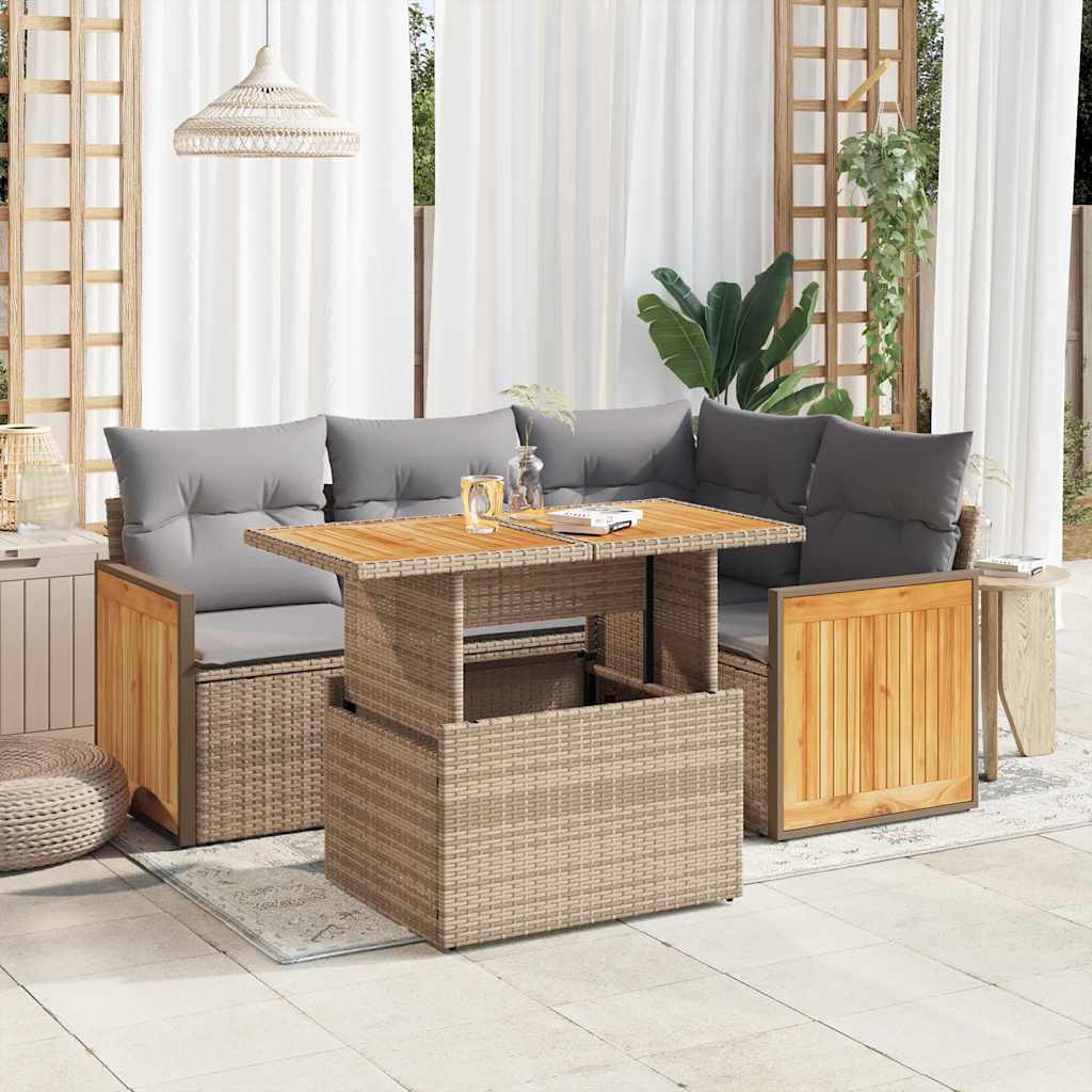 vidaXL 5-delige Loungeset met kussens poly rattan zwart