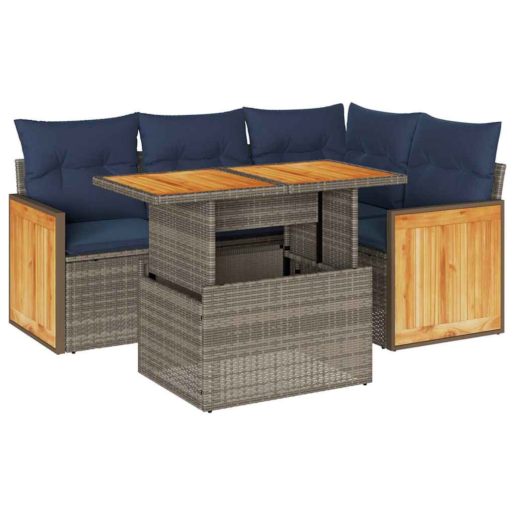 vidaXL 5-delige Loungeset met kussens poly rattan acacia zwart