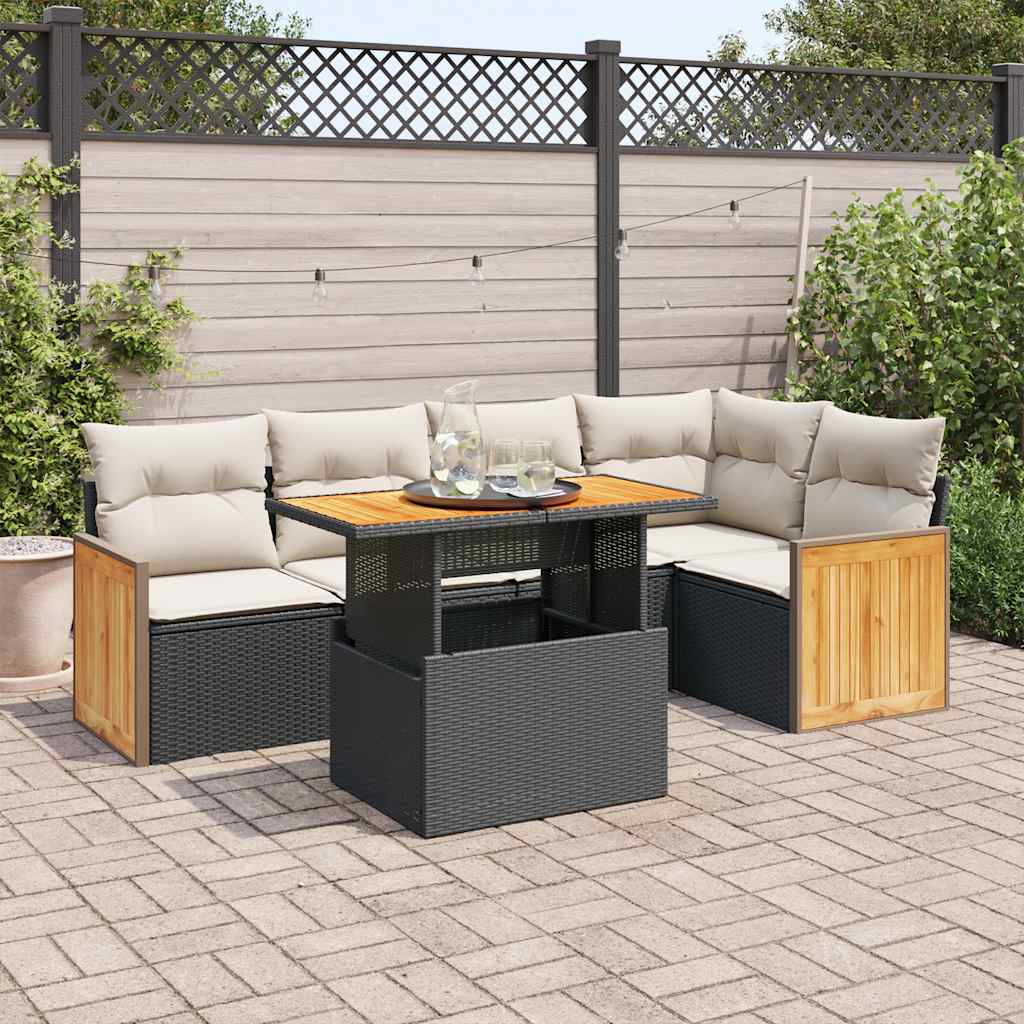 vidaXL 6-delige Loungeset met kussens poly rattan zwart