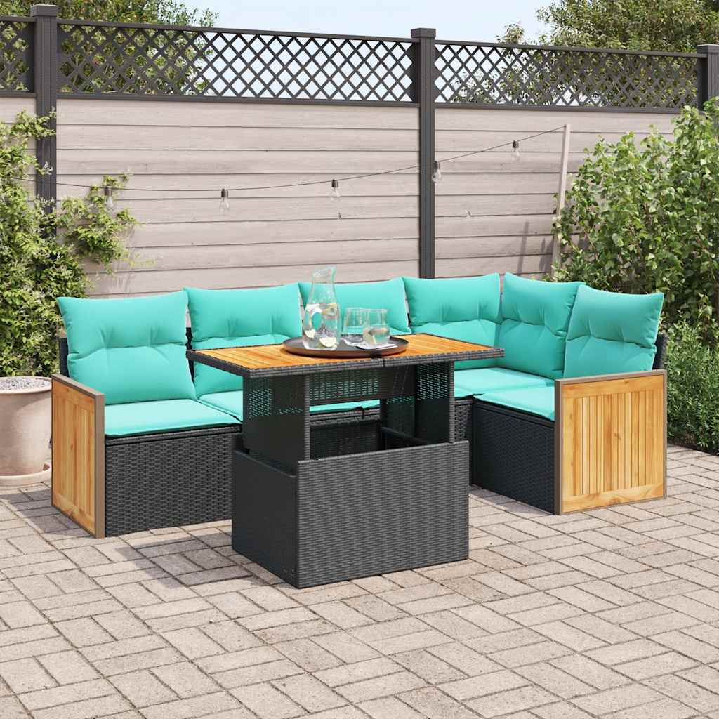 vidaXL 6-delige Loungeset met kussens poly rattan acacia zwart