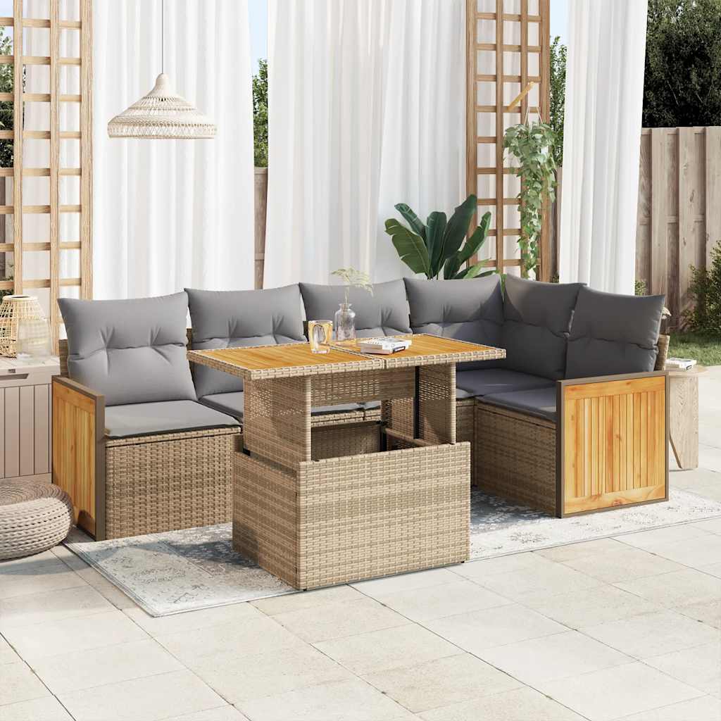 vidaXL 6-delige Loungeset met kussens poly rattan zwart