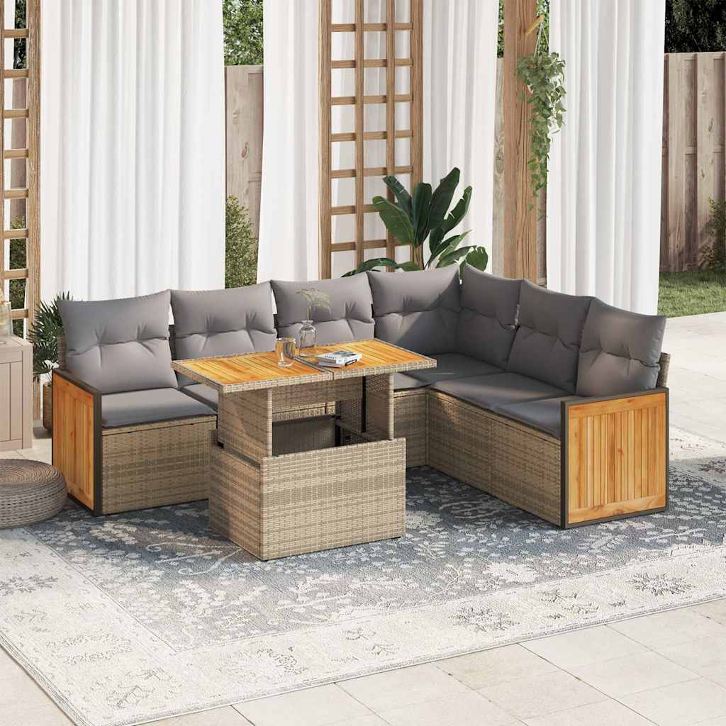 vidaXL 7-delige Loungeset met kussens poly rattan zwart