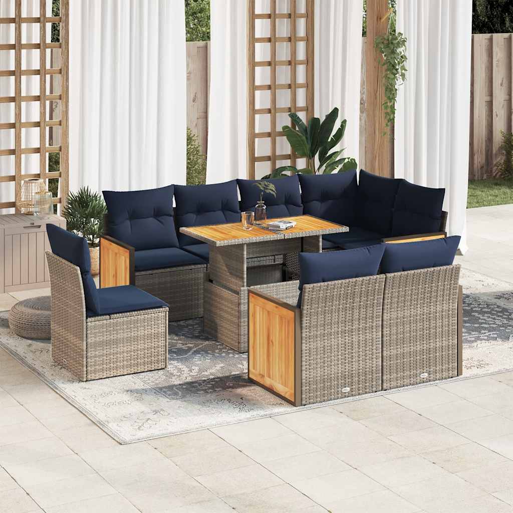 vidaXL 9-piece Lounge Set with Cushions Poly Rattan Acacia Black