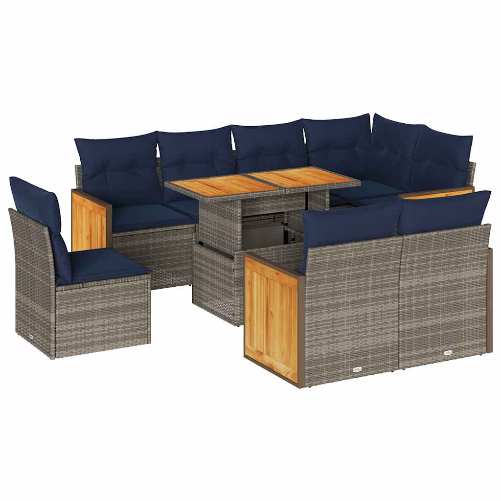 vidaXL 9-piece Lounge Set with Cushions Poly Rattan Acacia Black